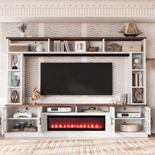 95.5" Wall Unit Entertainment Center with Bookshelves | Modern TV Stand with Electric Fireplace, Adjustable Shelves for TVs up to 80"