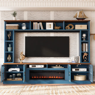 95.5" Wall Unit Entertainment Center with Bookshelves | Modern TV Stand with Electric Fireplace, Adjustable Shelves for TVs up to 80"