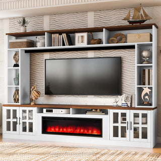 95.5" Wall Unit Entertainment Center with Bookshelves | Modern TV Stand with Electric Fireplace, Adjustable Shelves for TVs up to 80"