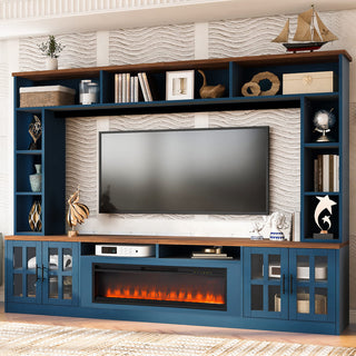 95.5" Wall Unit Entertainment Center with Bookshelves | Modern TV Stand with Electric Fireplace, Adjustable Shelves for TVs up to 80"