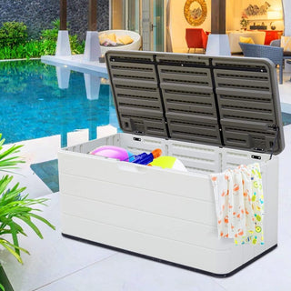 120 Gal. 45.67''x23.62''x22.99'' White Resin Lockable Waterproof Deck Box for Cushions, Garden Tools