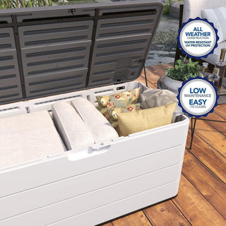 120 Gal. 45.67''x23.62''x22.99'' White Resin Lockable Waterproof Deck Box for Cushions, Garden Tools