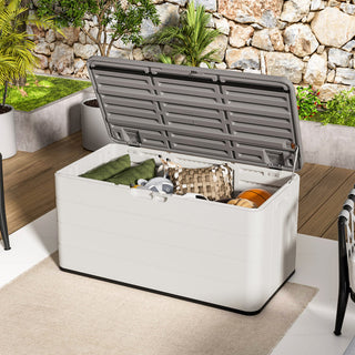 120 Gal. 45.67''x23.62''x22.99'' White Resin Lockable Waterproof Deck Box for Cushions, Garden Tools