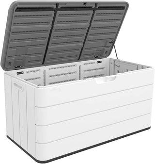 120 Gal. 45.67''x23.62''x22.99'' White Resin Lockable Waterproof Deck Box for Cushions, Garden Tools