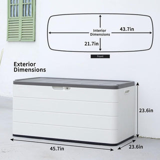 120 Gal. 45.67''x23.62''x22.99'' White Resin Lockable Waterproof Deck Box for Cushions, Garden Tools