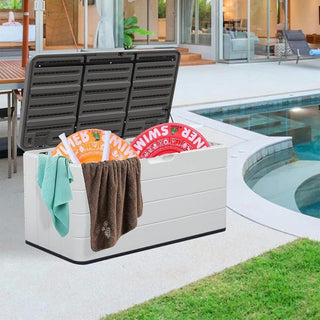 120 Gal. 45.67''x23.62''x22.99'' White Resin Lockable Waterproof Deck Box for Cushions, Garden Tools