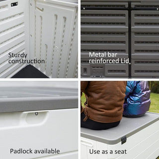 120 Gal. 45.67''x23.62''x22.99'' White Resin Lockable Waterproof Deck Box for Cushions, Garden Tools