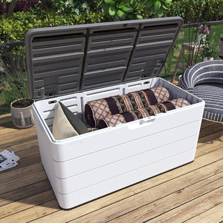 120 Gal. 45.67''x23.62''x22.99'' White Resin Lockable Waterproof Deck Box for Cushions, Garden Tools