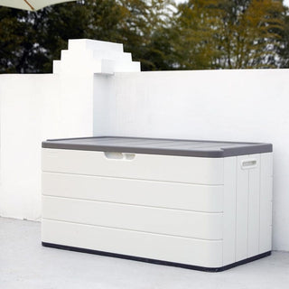 120 Gal. 45.67''x23.62''x22.99'' White Resin Lockable Waterproof Deck Box for Cushions, Garden Tools