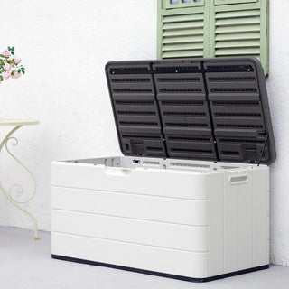 120 Gal. 45.67''x23.62''x22.99'' White Resin Lockable Waterproof Deck Box for Cushions, Garden Tools
