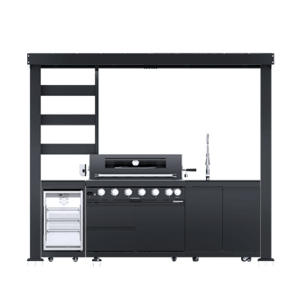 108" Outdoor Kitchen Island with 6-Burner 85,000 BTU Grill, Fridge, Rotisserie & Granite Countertops