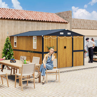 10X12 FT Outdoor Steel Storage Shed with Lockable Doors, 2 Windows, Garden Shed Ideal for Backyard, Patio Storage,Chicken Coop