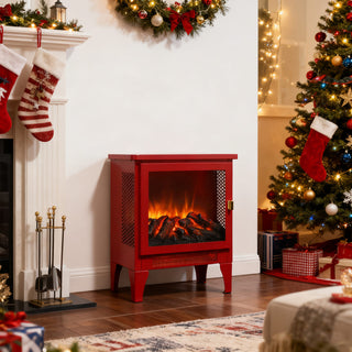 18-Inch Freestanding Electric Fireplace Stove Heater with 3D Flame Effect