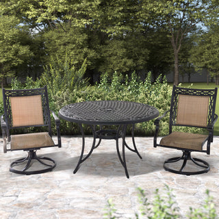3/5-Piece Cast Aluminum Patio Dining Set with Swivel Chairs & Round Table – Brown