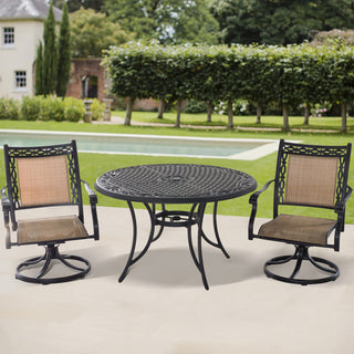 3/5-Piece Cast Aluminum Patio Dining Set with Swivel Chairs & Round Table – Brown