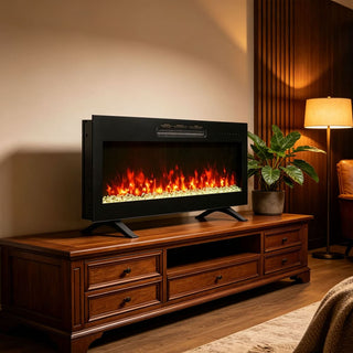 36/42 Inch Ultra-Thin Wall-Mounted Electric Fireplace with Tempered Glass, Multicolor Flames & Remote Control
