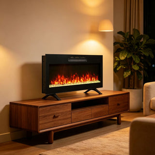 36/42 Inch Ultra-Thin Wall-Mounted Electric Fireplace with Tempered Glass, Multicolor Flames & Remote Control
