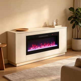 36/42 Inch Ultra-Thin Wall-Mounted Electric Fireplace with Tempered Glass, Multicolor Flames & Remote Control