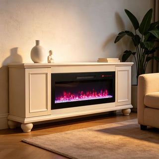 36/42 Inch Ultra-Thin Wall-Mounted Electric Fireplace with Tempered Glass, Multicolor Flames & Remote Control