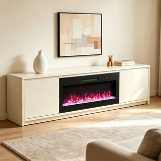 36/42 Inch Ultra-Thin Wall-Mounted Electric Fireplace with Tempered Glass, Multicolor Flames & Remote Control