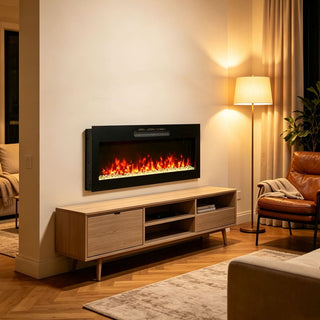 36/42 Inch Ultra-Thin Wall-Mounted Electric Fireplace with Tempered Glass, Multicolor Flames & Remote Control