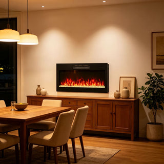 36/42 Inch Ultra-Thin Wall-Mounted Electric Fireplace with Tempered Glass, Multicolor Flames & Remote Control