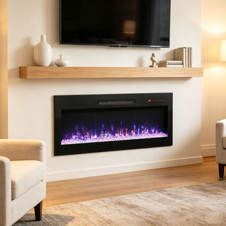 36/42 Inch Ultra-Thin Wall-Mounted Electric Fireplace with Tempered Glass, Multicolor Flames & Remote Control