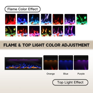 Mounted Electric Fireplace – Black LED, Remote Control, Multiple Sizes (50 in–88 in)