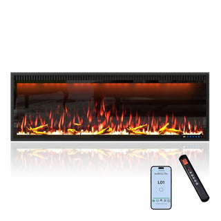 Mounted Electric Fireplace – Black LED, Remote Control, Multiple Sizes (50 in–88 in)