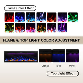 Mounted Electric Fireplace – Black LED, Remote Control, Multiple Sizes (50 in–88 in)