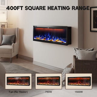 Mounted Electric Fireplace – Black LED, Remote Control, Multiple Sizes (50 in–88 in)