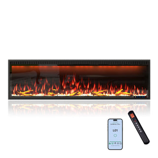 Mounted Electric Fireplace – Black LED, Remote Control, Multiple Sizes (50 in–88 in)