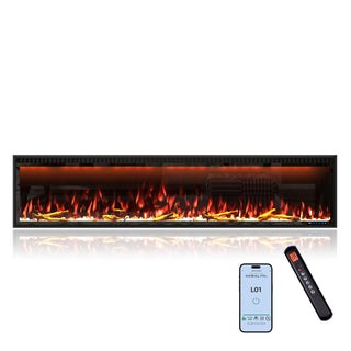 Mounted Electric Fireplace – Black LED, Remote Control, Multiple Sizes (50 in–88 in)
