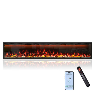Mounted Electric Fireplace – Black LED, Remote Control, Multiple Sizes (50 in–88 in)