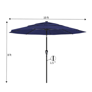10FT 3-Tier Solar LED Patio Umbrella with Tilt & Crank, Aluminum Market Umbrella for Backyard, Deck & Garden