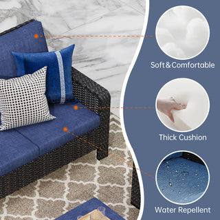 3-Piece Wicker Patio Sofa Set with 3-Seat Couch and 2 Ottomans, Outdoor PE Rattan Furniture with Waterproof Fade-Resistant Cushions & High-Density Foam