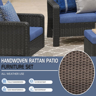 3-Piece Wicker Patio Sofa Set with 3-Seat Couch and 2 Ottomans, Outdoor PE Rattan Furniture with Waterproof Fade-Resistant Cushions & High-Density Foam