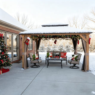 Cedar Frame Gazebo with Galvanized Roof & Curtains