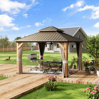 Cedar Frame Gazebo with Galvanized Roof & Curtains