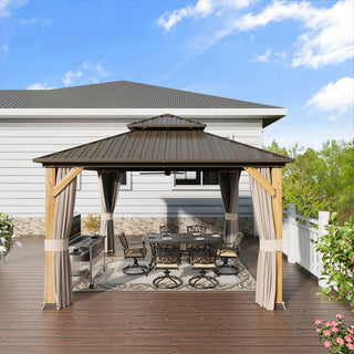 Cedar Frame Gazebo with Galvanized Roof & Curtains