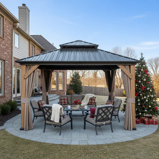 Cedar Frame Gazebo with Galvanized Roof & Curtains