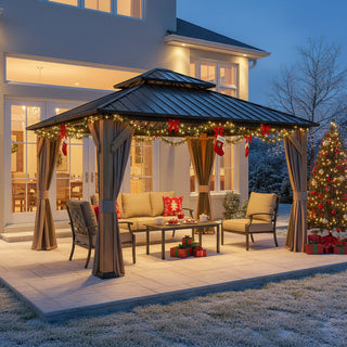 Cedar Frame Gazebo with Galvanized Roof & Curtains