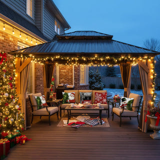 Cedar Frame Gazebo with Galvanized Roof & Curtains