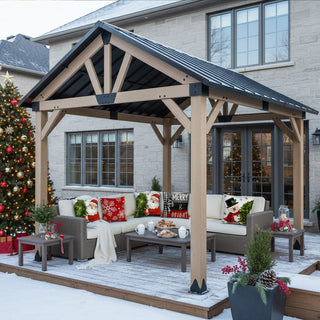 Cedarpinnacle Cedar Wood Gazebo with Steel Gable Hardtop for Patio & Backyard