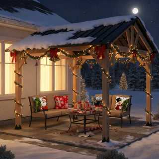 Cedarpinnacle Cedar Wood Gazebo with Steel Gable Hardtop for Patio & Backyard 12