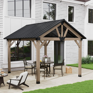 Cedarpinnacle Cedar Wood Gazebo with Steel Gable Hardtop for Patio & Backyard