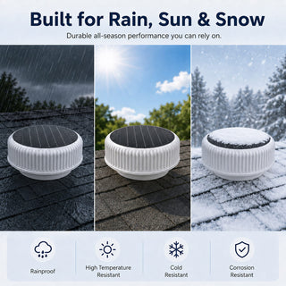 12-Inch Flush-Mount Round Solar Roof Vent Fan, 30W Dual-Power Attic Exhaust Fan with 1200 CFM, 3-Speed Remote & 25°C Auto Start