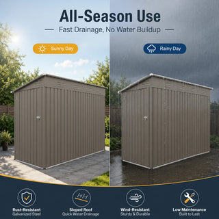 4x9 FT Galvanized Steel Storage Shed with Translucent Window, Metal Garden Tool Shed for Backyard & Garden – Olive Gray