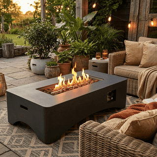56-Inch Propane Fire Pit Table, 50,000 BTU Concrete Gas Fire Pit for Patio, Backyard & Deck with Lava Rocks & Cover