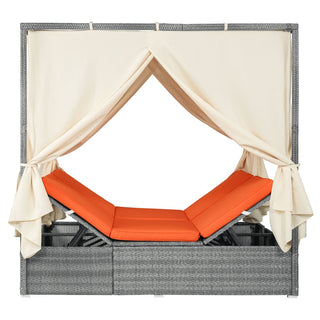 Adjustable Outdoor Sun Lounger with Canopy, Multi-Position Recliner & Removable Cushion, 3 Colors Patio Pool Garden Chaise Lounge Chair